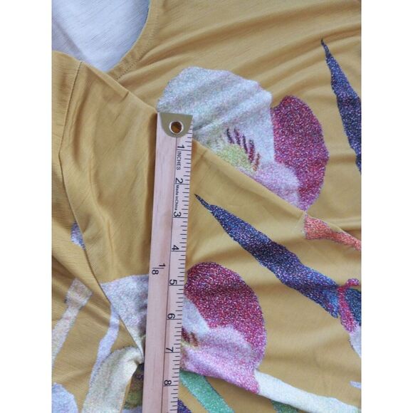 Lily London Women Large Garden Floral Pullover Stretch Blouse 3/4 Sleeve Yellow - Picture 8 of 13